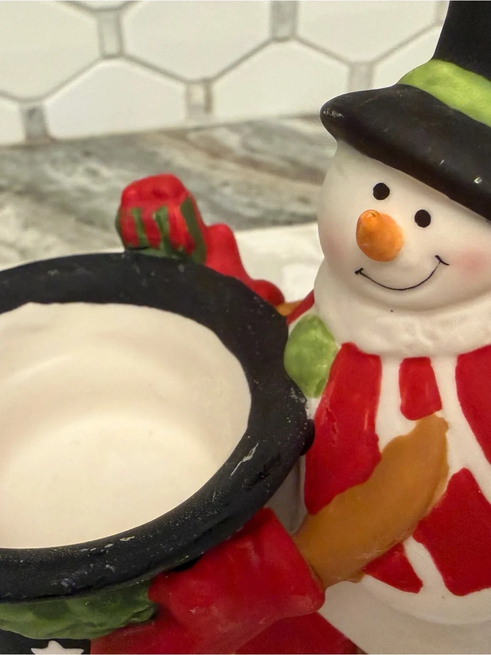 Yankee Candle Snowman Tea Light Holder - Red, White & Black